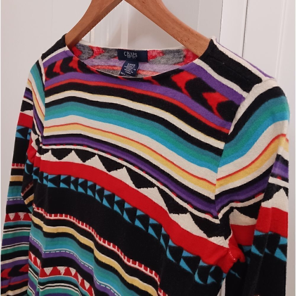 Chaps Cotton Aztec Print Sweater Pullover - Picture 2 of 8